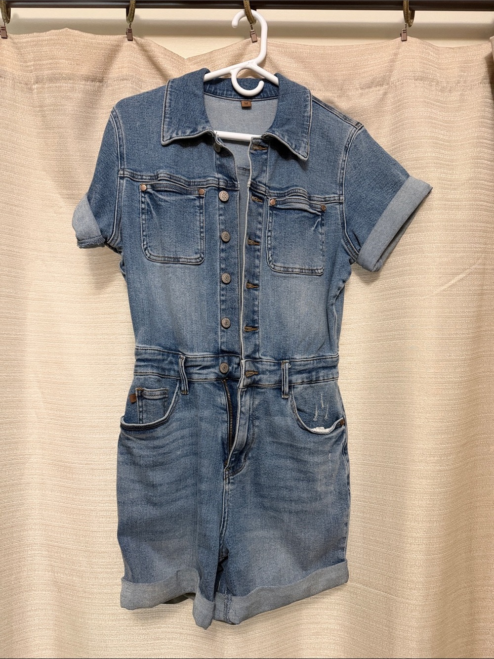 Judy Blue Light Blue Short-Sleeve Denim One-Piece Romper